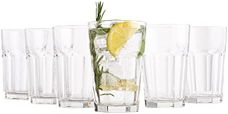 Vikko Large Drinking Glasses, 14 Ounce Glass Cups, Durable Stackable Highball Tumblers & Water Glasses, Dishwasher Safe Set of 6