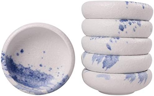 Uaral Soy Sauce Dish Sushi Dipping Bowl Pinch Bowls Japanese Small Plate Set of 6,3.75 Inch(4.5 oz Texture White)
