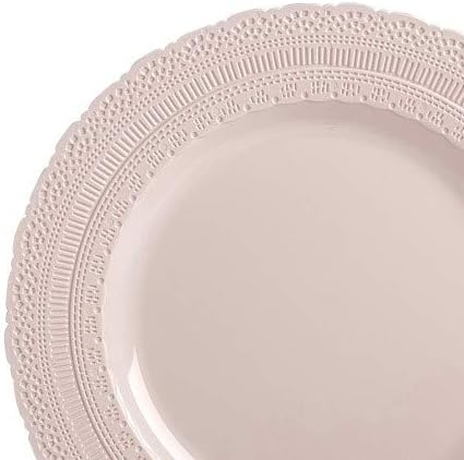 " OCCASIONS " 120 Plates Pack,(60 Guests) Extra Heavyweight Vintage Wedding Disposable/Reusable Plastic Plates 60x11'' Dinner+60 x 8.25'' Salad/Dessert Plate (Chateau Blush Pink)