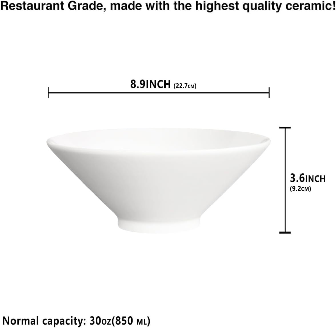 Japanese Style Ramen Bowls 30 oz, Ceramic Lamian Noodles Soup Bowls Set of 4, Large Soup Bowls for Salad, Pasta, Pho Thai Miso Udon Soup Noodles or Asian Food 8.9 Inch