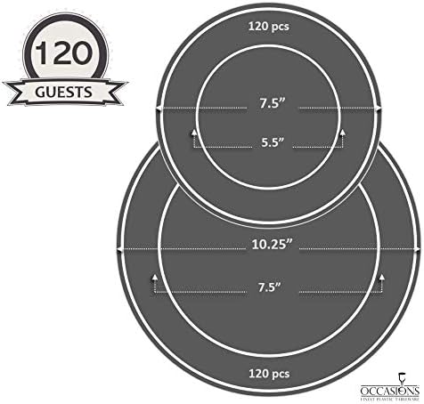 " OCCASIONS " 240 Plates Pack,(120 Guests) Vintage Wedding Party Disposable Plastic Plates Set-120x10.25'' Dinner +120x7.5'' Salad/Dessert Plate (Portofino Clear & Silver)