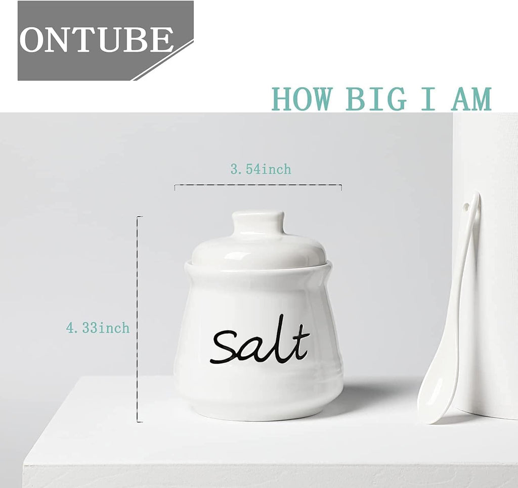 ONTUBE Ceramic Salt Bowl with Lid and Spoon 12oz (White)