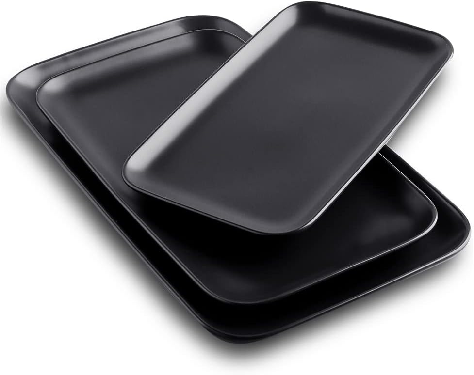 KOOV Ceramic Rectangular Serving Tray, 14/12/10 Inch Large Serving Platter, Porcelain Serving Plates with 3 Sizes, Ceramic Serving Dishes for Party, Food, Appetizers and Dinner, Set of 3 (Matte Black)