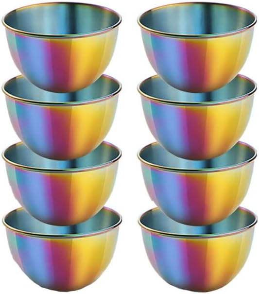 Stainless Steel Sauce Dishes Small Ice Cream Cups Mini Serving Dessert Bowl Round Seasoning Dishes Sushi Dipping for Kitchen 8 Pack (Rainbow, 3.35 inch)