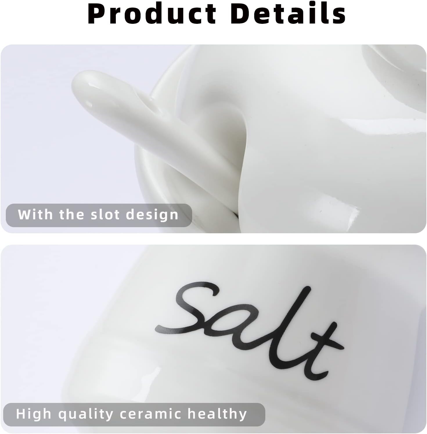 ONTUBE Ceramic Salt Bowl with Lid and Spoon 12oz (White)