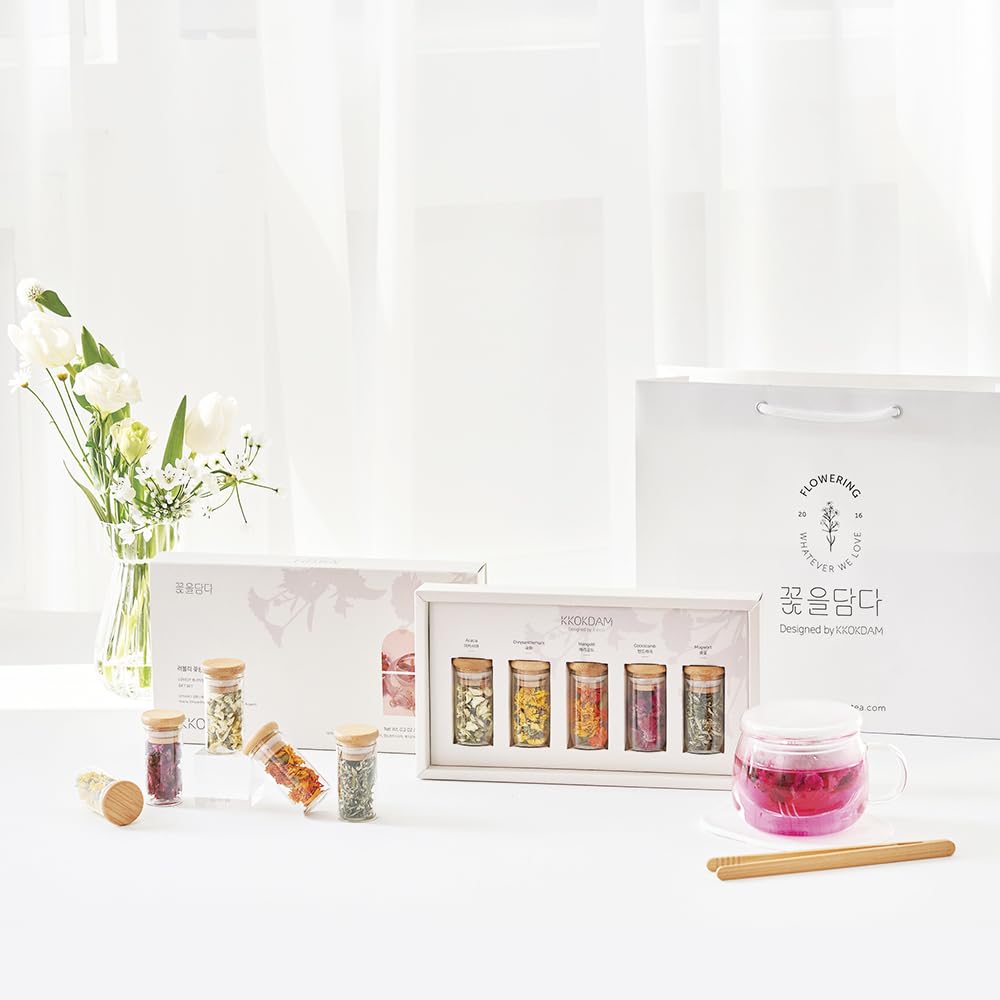 KKOKDAM Lovely Tea Gift Set – Premium Blooming Flowers Variety Pack - Fancy Gifts from South Korea - 5 Count