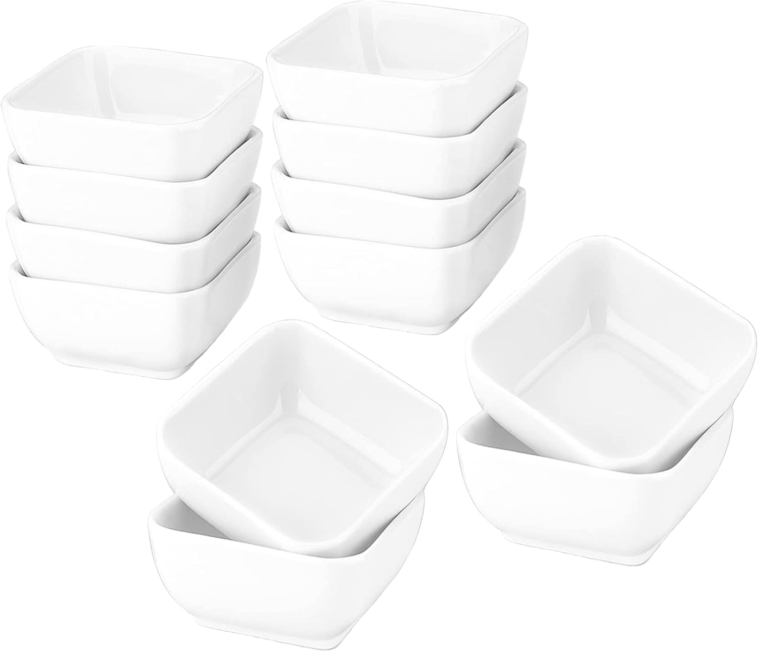 12 Pack Square 3 Oz Dipping Sauce Bowls | Sauce Dishes for Ketchup, Soy, BBQ, Sushi, Party. | Ceramic, Stoneware clay
