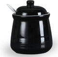 HAOTOP Porcelain Salt Bowl with Lid and Spoon,Ceramic Sugar Bowl 12oz (Black)
