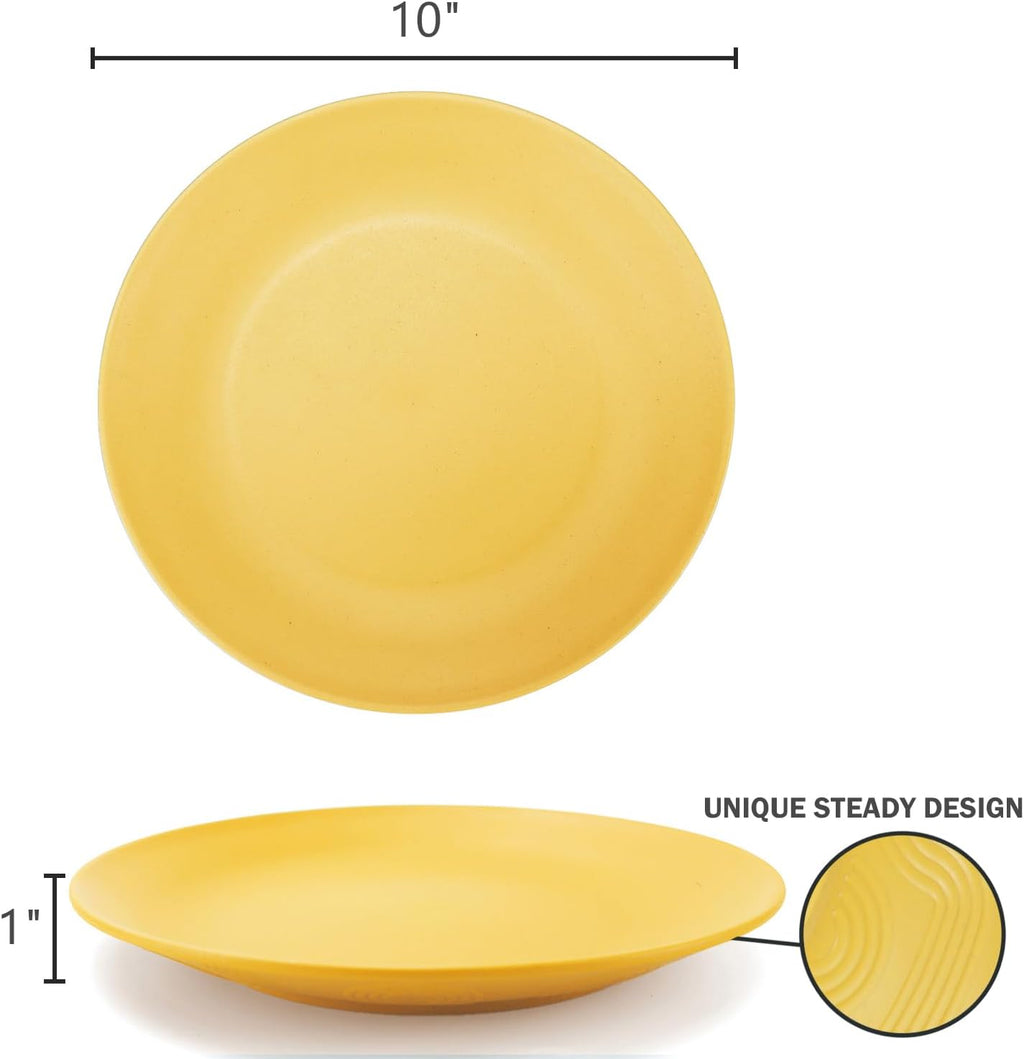 Homienly Flat Dinner Plates Set of 8, Alternative to Plastic, Microwave & Dishwasher Safe, Wheat Straw, Unbreakable Kids Plates (Yellow, 10 inch)