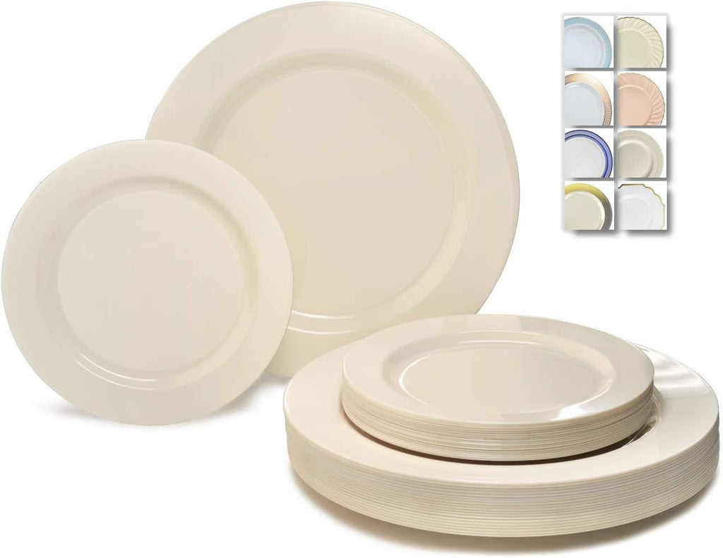 " OCCASIONS " 120 Plates Pack,(60 Guests) Heavyweight Premium Wedding Party Disposable Plastic Plates Set -60 x 10.5'' Dinner + 60 x 7.5'' Salad / Dessert (Plain Ivory)
