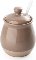 famiware Milkyway Sugar Bowl with Lid and Spoon, 10oz Ceramic Sugar Jar/Pot/Dispenser for Salt, Condiments, Spice, Seasonings, Sugar Container for Coffee Bar, Kitchen, and Countertop, Cinnamon Brown