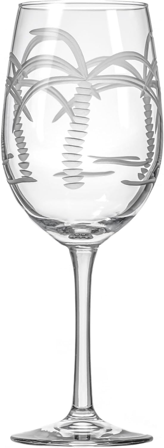 Rolf Glass Palm Tree 12oz White Wine Stemware | Set of 2 | Diamond Wheel Engraved | Lead-free | Designed and Manufactured in the US