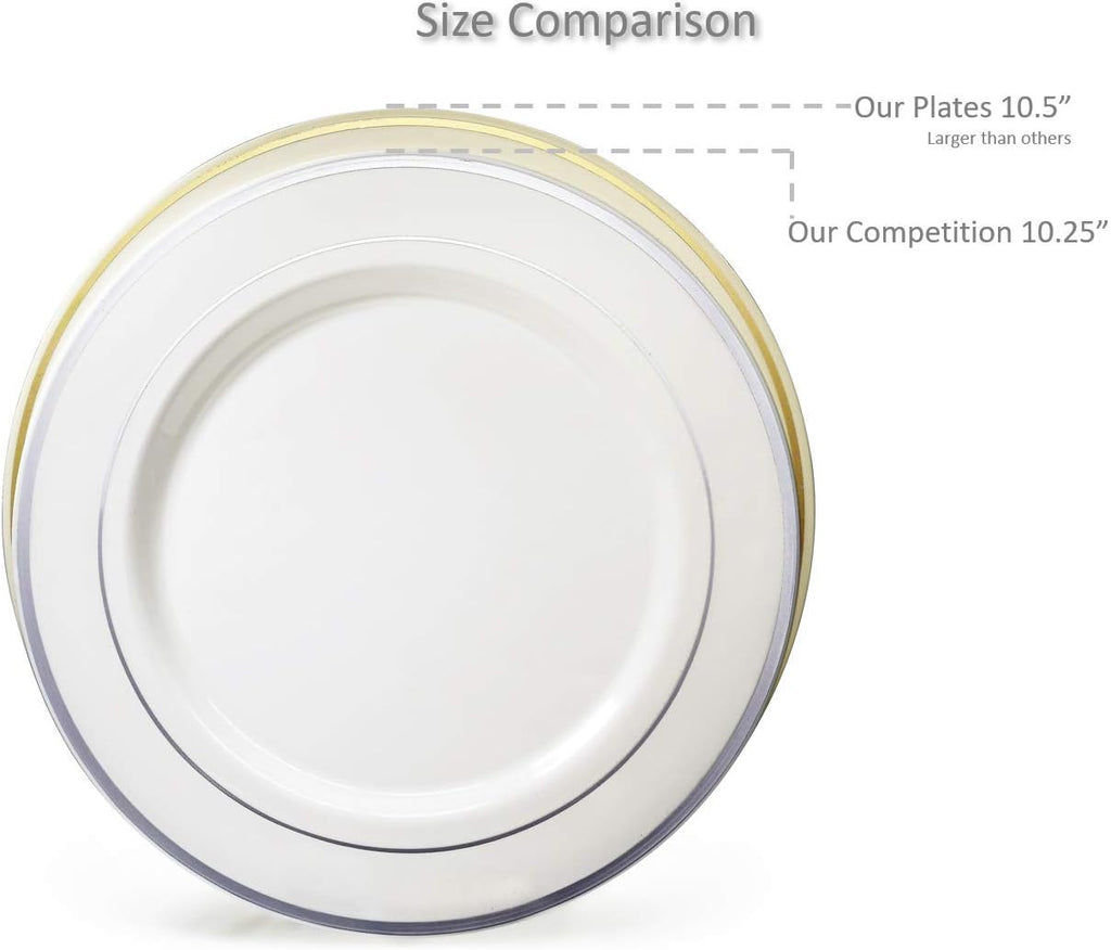 " OCCASIONS " 120 Plates Pack,(60 Guests) Heavyweight Premium Wedding Party Disposable Plastic Plates Set -60 x 10.5'' Dinner + 60 x 7.5'' Salad / Dessert (Plain Ivory)
