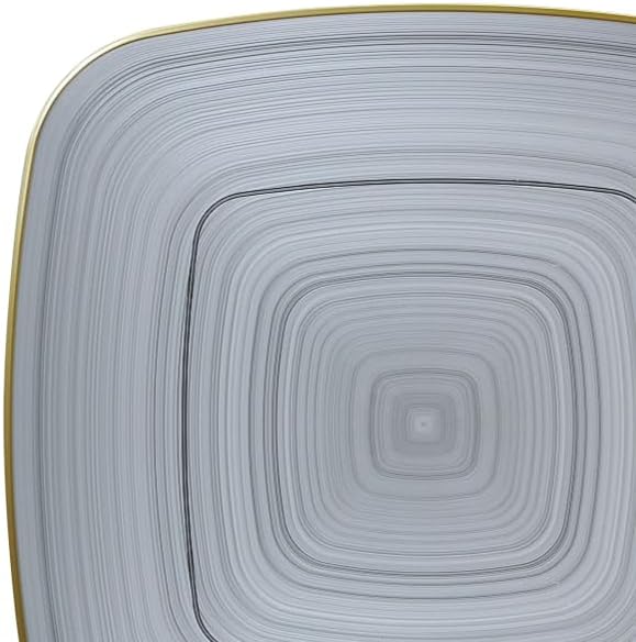 " OCCASIONS " 120 Pieces Pack,(60 Guests) Premium Wedding Party Disposable Plastic Plates Set -60 x 10'' Dinner + 60 x 7'' Salad/Dessert (Belize Square in Smoke Gray & Gold)