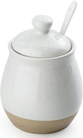 famiware Milkyway Sugar Bowl with Lid and Spoon, 10oz Ceramic Sugar Jar/Pot/Dispenser for Salt, Condiments, Spice, Seasonings, Sugar Container for Coffee Bar, Home, Kitchen, and Countertop, White