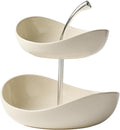 Fruit Bowl for Kitchen Counter, 3 Tier Ceramic Fruit Basket, Tiered Serving Bowls with Metal Stand, Modern Fruit Display Stand for Snack Cake Party(2 Tier, White)