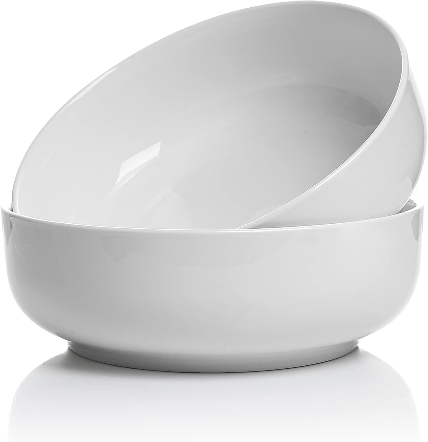 Onniyor Porcelain Big Salad Bowls, 110 ounce (10") Large Serving Bowls, Sturdy Pasta Bowl Set, Mixing Bowls for Kitchen, Dishwasher & Microwave Safe Serving Plates, Set of 2, White