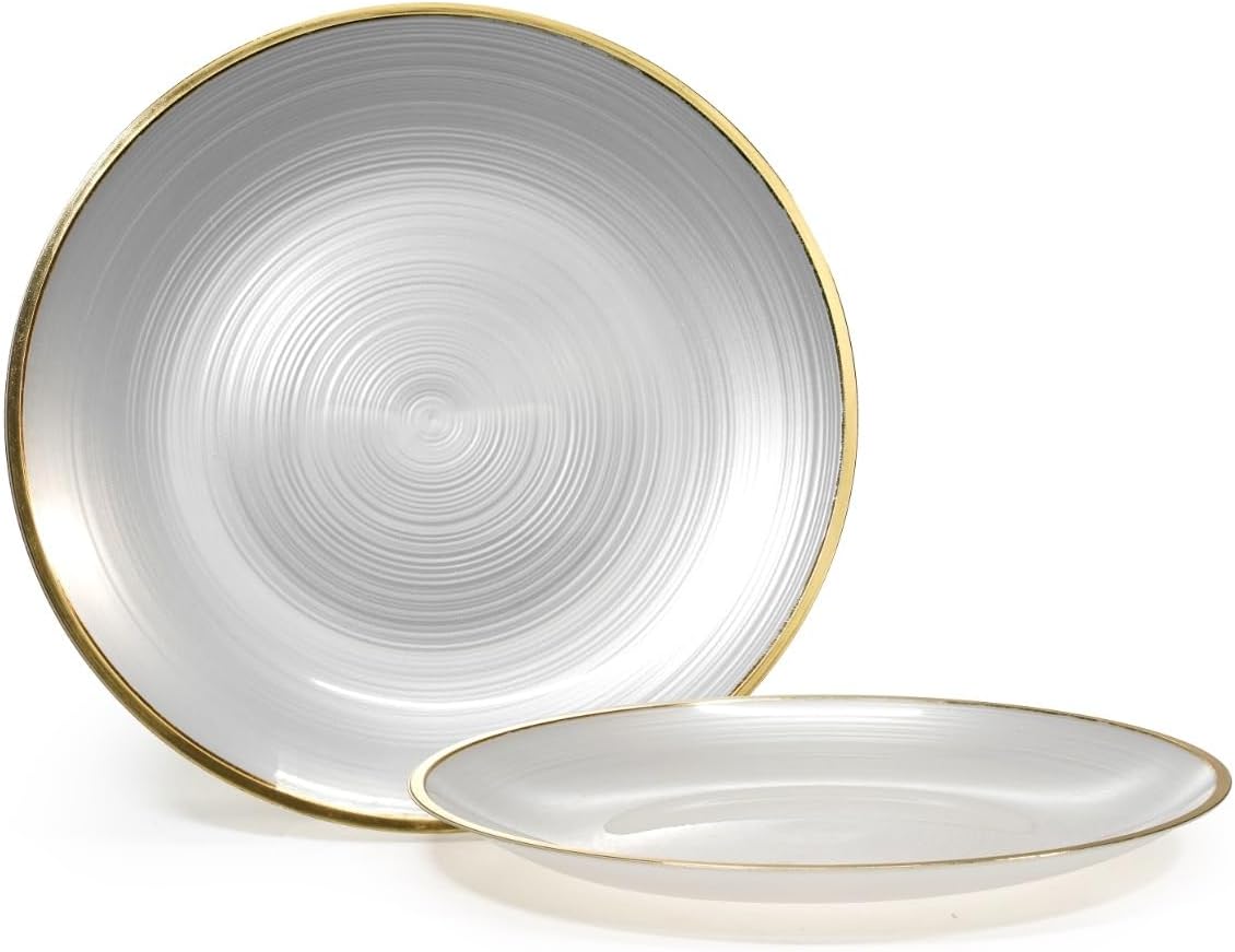 " OCCASIONS " 120 Plates Pack,(60 Guests) Premium Wedding Party Disposable Plastic Plates Set -60 x 10'' Dinner + 60 x 7'' Salad/Dessert (Belize in White Pearl & Gold)