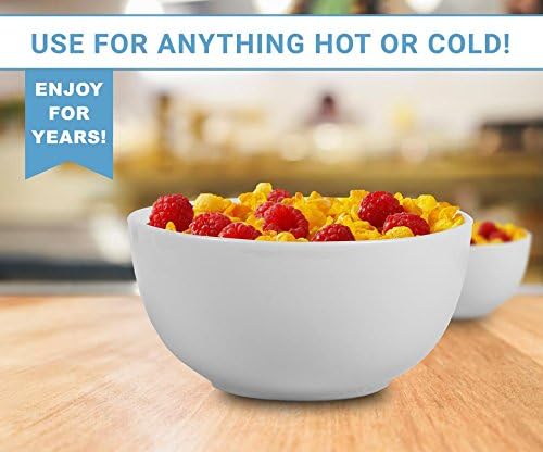 Klikel 8 Pack 18oz White Round Soup Bowls - 5.5-inch (18oz) Classic Solid Coupe Style Porcelain Dinnerware - Large Bowl For Noodle Pasta Cereal Salad