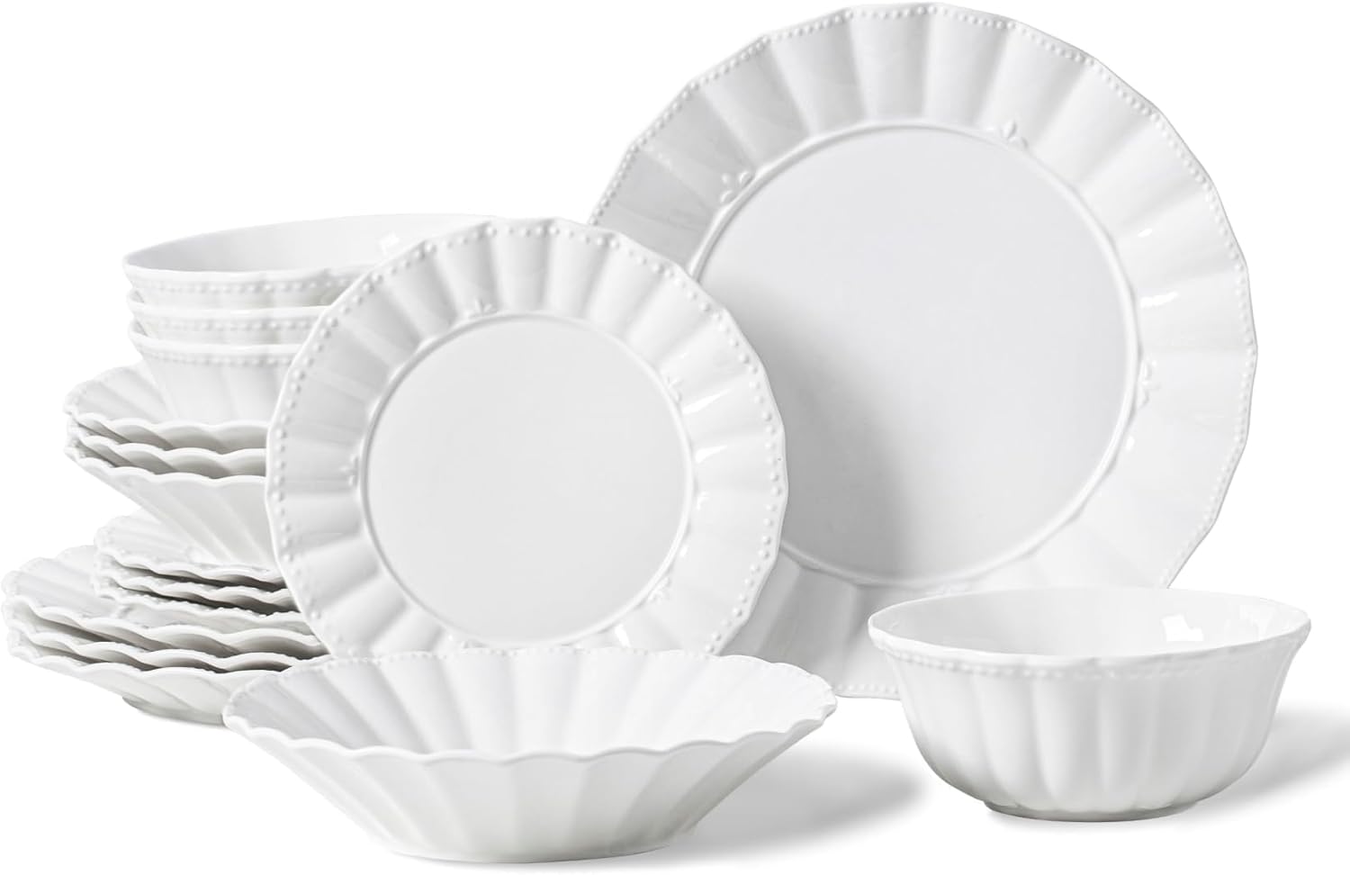Plates and Bowls Sets, 16 Piece Dinnerware Sets, Porcelain Dinner Set with Plates and Bowls, Ceramic tableware, Modern Bone China Dish Set for 4, Wavy Pattern