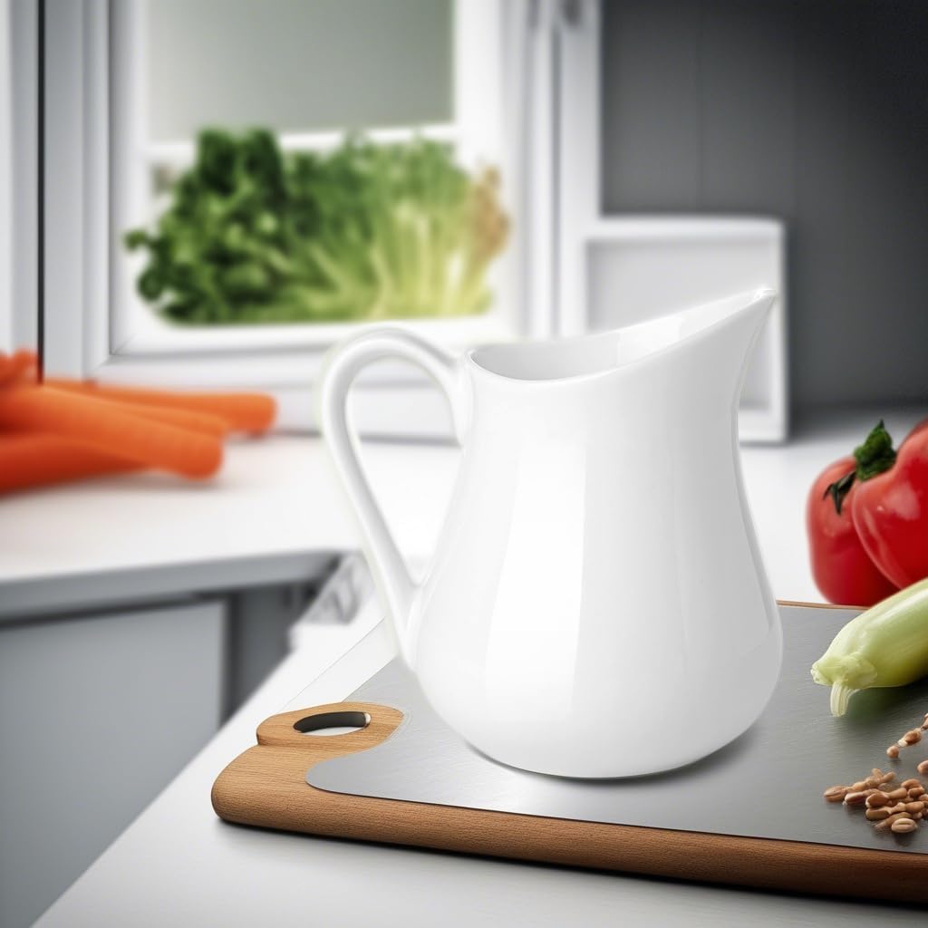 Gurygo 8-oz Creamer with Handle - Small Classic White Fine Porcelain Creamer Pitcher - Small Pitcher for Coffee Milk - Microwave & Freezer Safe