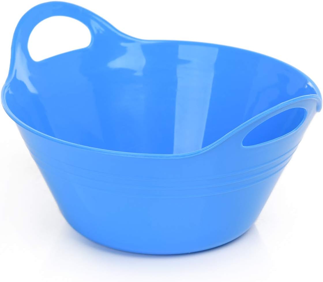 Mintra Home Plastic Bowls with Handles (970ml Small 3pk, Blue) - 6.75inW x 3inH - for snacks, candy, popcorn, gift basket, lightweight serving bowl for party, 3 Pack