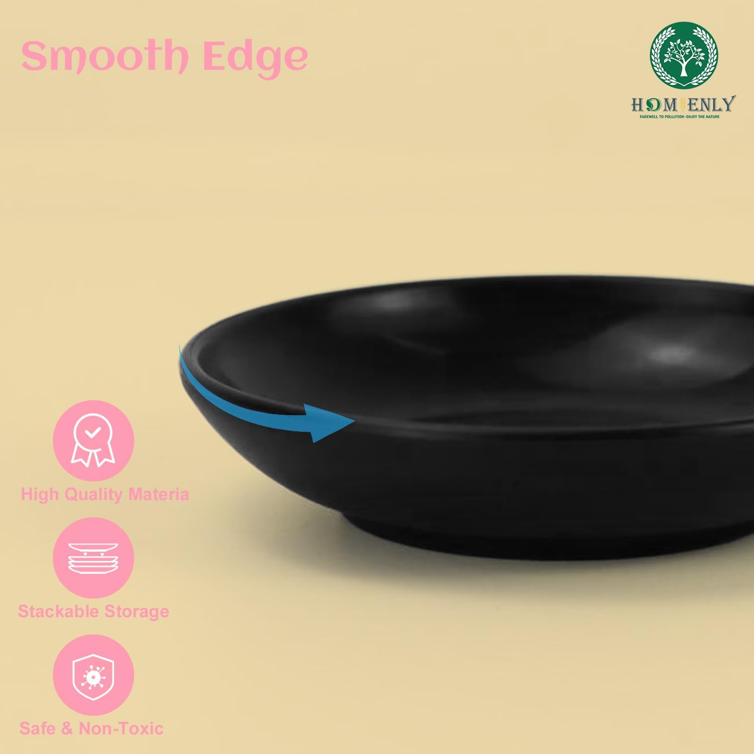 Plastic Dipping Plate Set of 8 - 4 inch Wheat Straw Plates,Soy Sauce Dish,Dipping Bowls,Small Serving Bowls for Side Dishes, Mini Appetizer Plates for Side Dishes,Condiment,BBQ and Party Dinner-Black