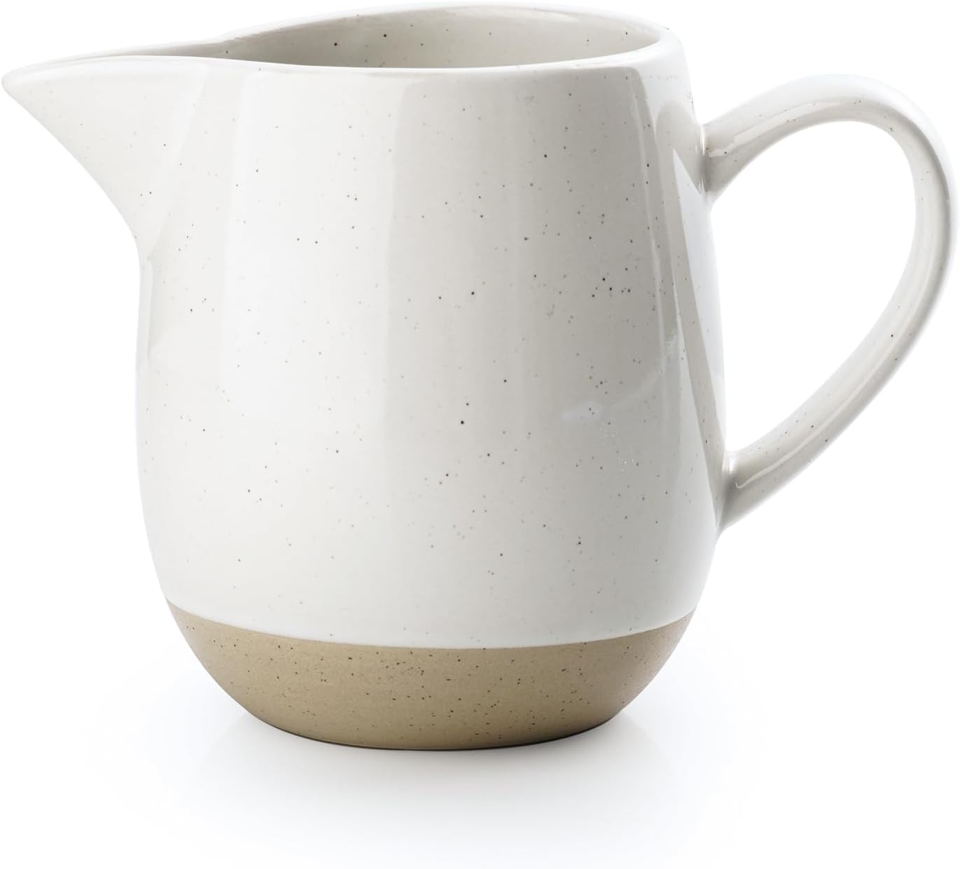 famiware Milkyway 13oz Creamer with Handle, Ceramic Coffee/Milk/Sauce/Serving/Salad Pitcher Jug, Stoneware Maple/Syrup Dispenser, Milk Frother Cup, Microwave and Dishwasher Safe, White