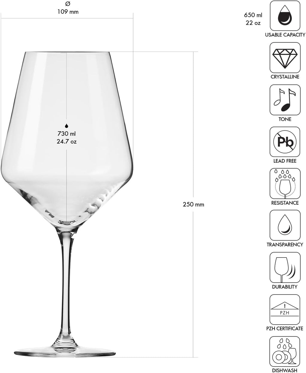 Krosno Crystal Red Wine Glasses | Set of 4 | 24.7 oz | Avant-garde Collection | Ideal for Home, Restaurant and Party | Dishwasher Safe | Lead-Free Crystal Glass