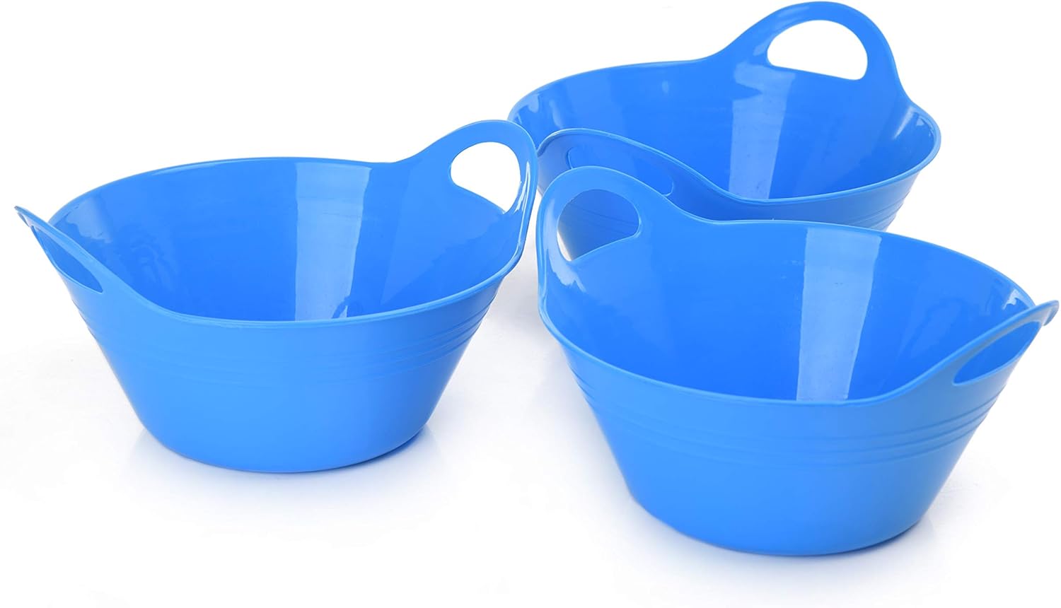 Mintra Home Plastic Bowls with Handles (970ml Small 3pk, Blue) - 6.75inW x 3inH - for snacks, candy, popcorn, gift basket, lightweight serving bowl for party, 3 Pack