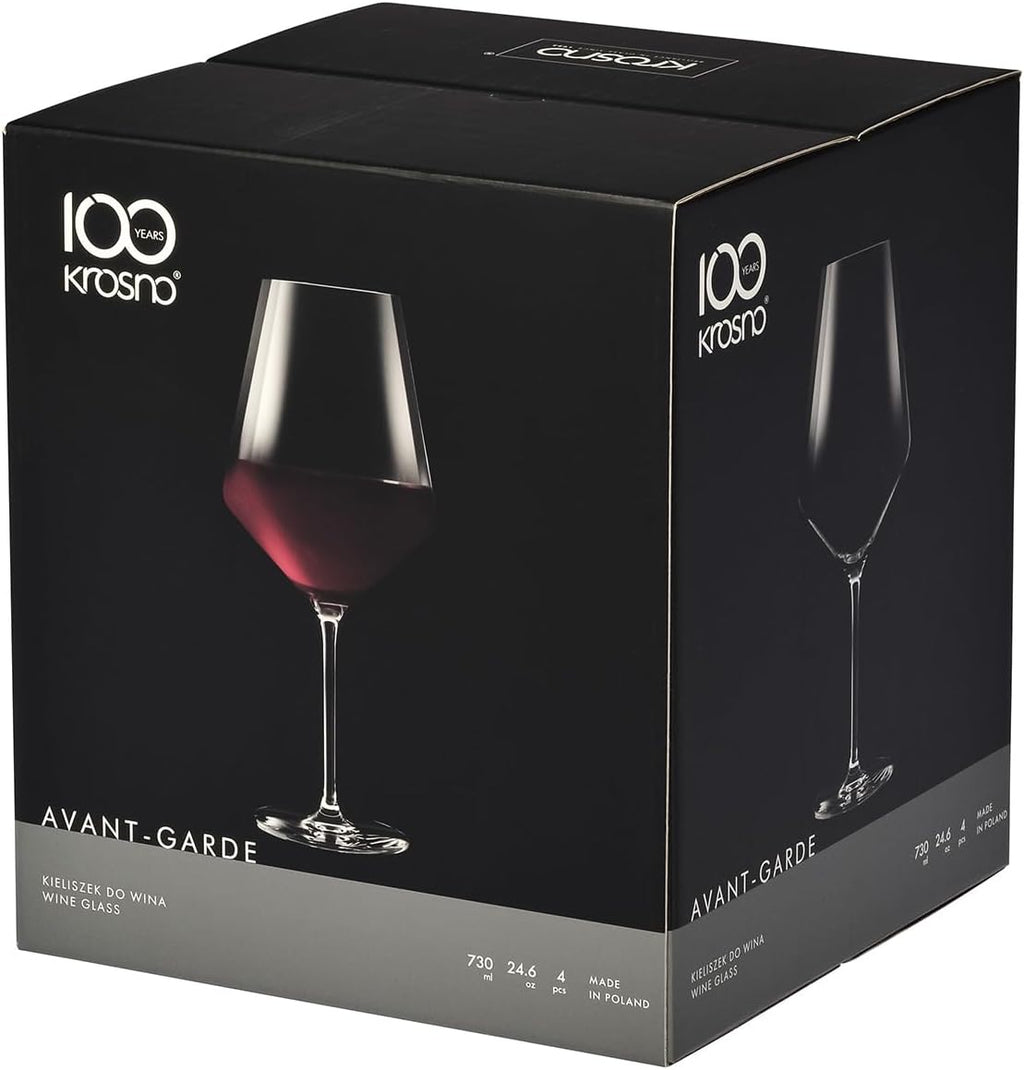 Krosno Crystal Red Wine Glasses | Set of 4 | 24.7 oz | Avant-garde Collection | Ideal for Home, Restaurant and Party | Dishwasher Safe | Lead-Free Crystal Glass