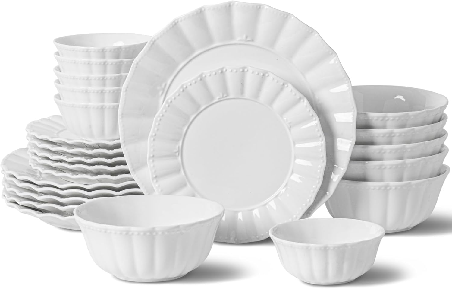Dinnerware Sets, 24 Piece Porcelain Plates and Bowls Sets Service for 6, Ceramic tableware, Modern Bone China Dish Sets, Wavy Pattern