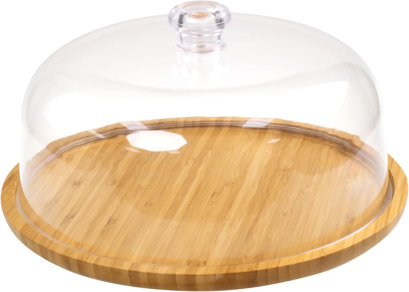 Acrylic Dessert Plate with Base, Bamboo Cake Tray with Clear Acrylic Cover, Cake Fruit Display Server Tray for Kitchen/Birthday/Wedding/Appetizer Dessert (Round)