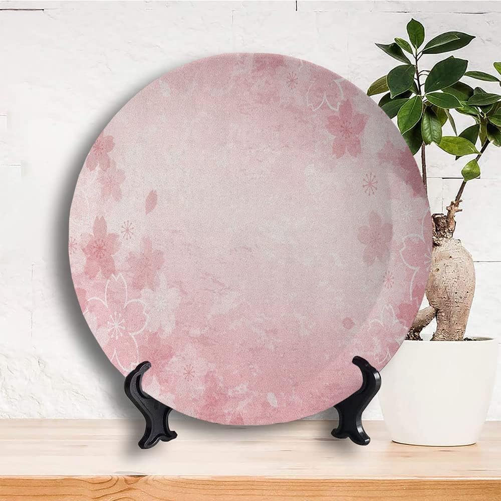 Ceramic Plates, Nature Decorative Ceramic Plates, Cherry Blossoms Pattern in Shabby Chic Style, 8 Inch, for Dining, Parties, Wedding, Pink