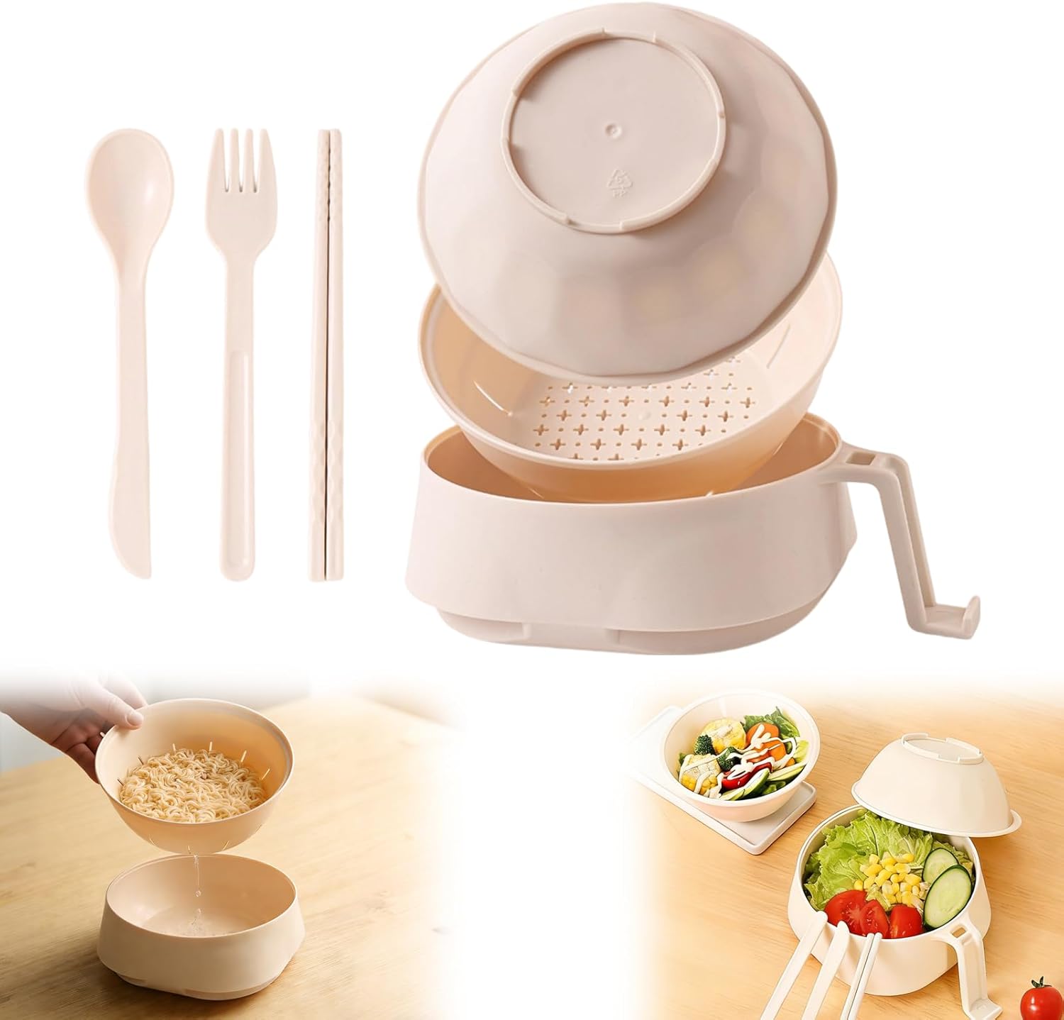 Ramen Cooker Ramen Bowl Set with Chopsticks, 2026 Upgraded Microwave Safe Pasta Cooker Noodle Bowl with Lid, Instant Ramen Bowls for Apartment College Dorm Home Office