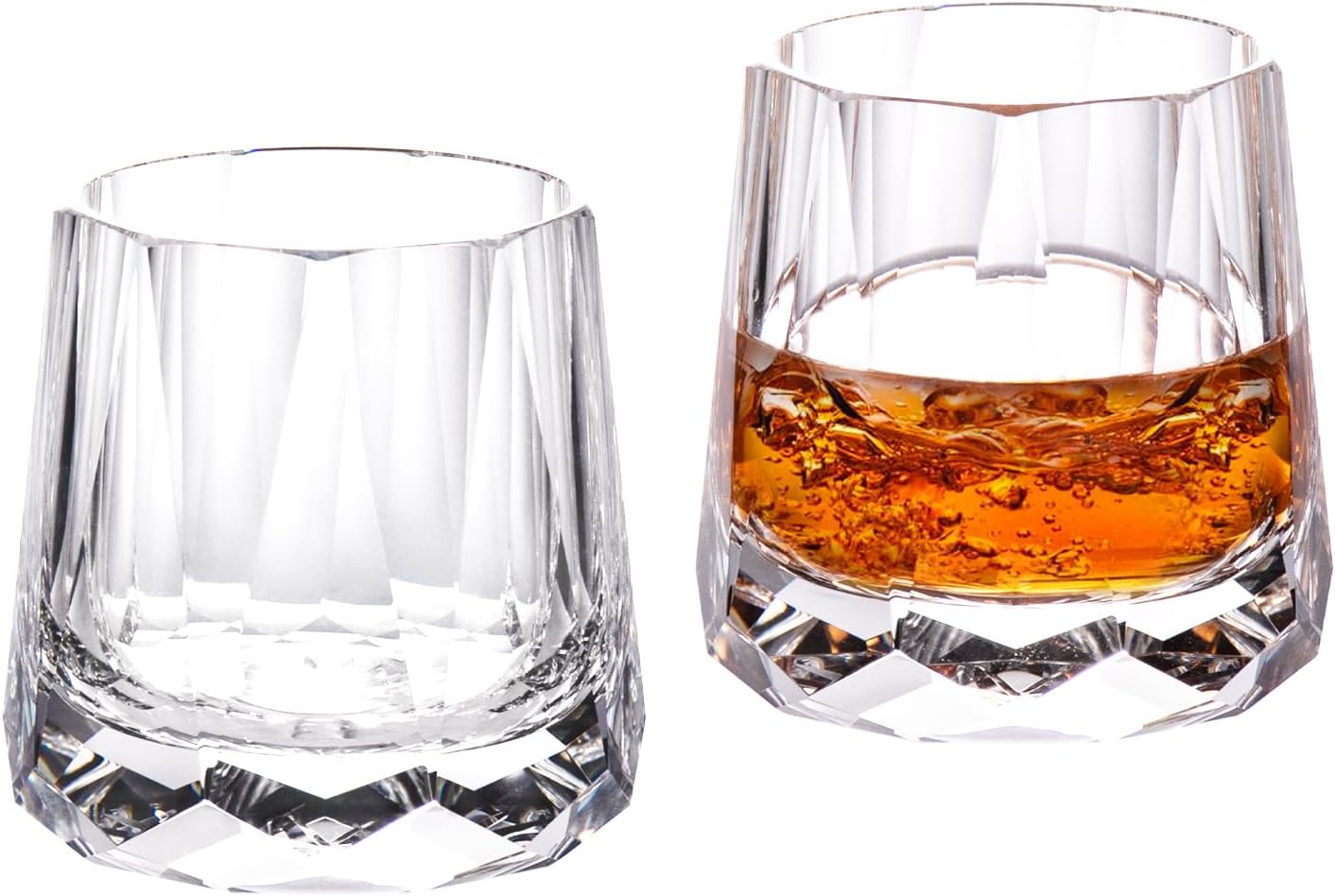 KAMMAK Crystal Whiskey Glasses Set of 2, 10 oz Handcrafted Old Fashioned Glass, Lead-Free Tumbler Glass with Delicate Rim, Seamless Modern Design & Thick Stable Base for Cocktails, Scotch, Bourbon