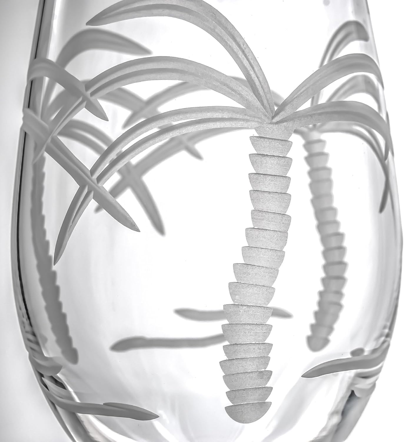 Rolf Glass Palm Tree 12oz White Wine Stemware | Set of 2 | Diamond Wheel Engraved | Lead-free | Designed and Manufactured in the US