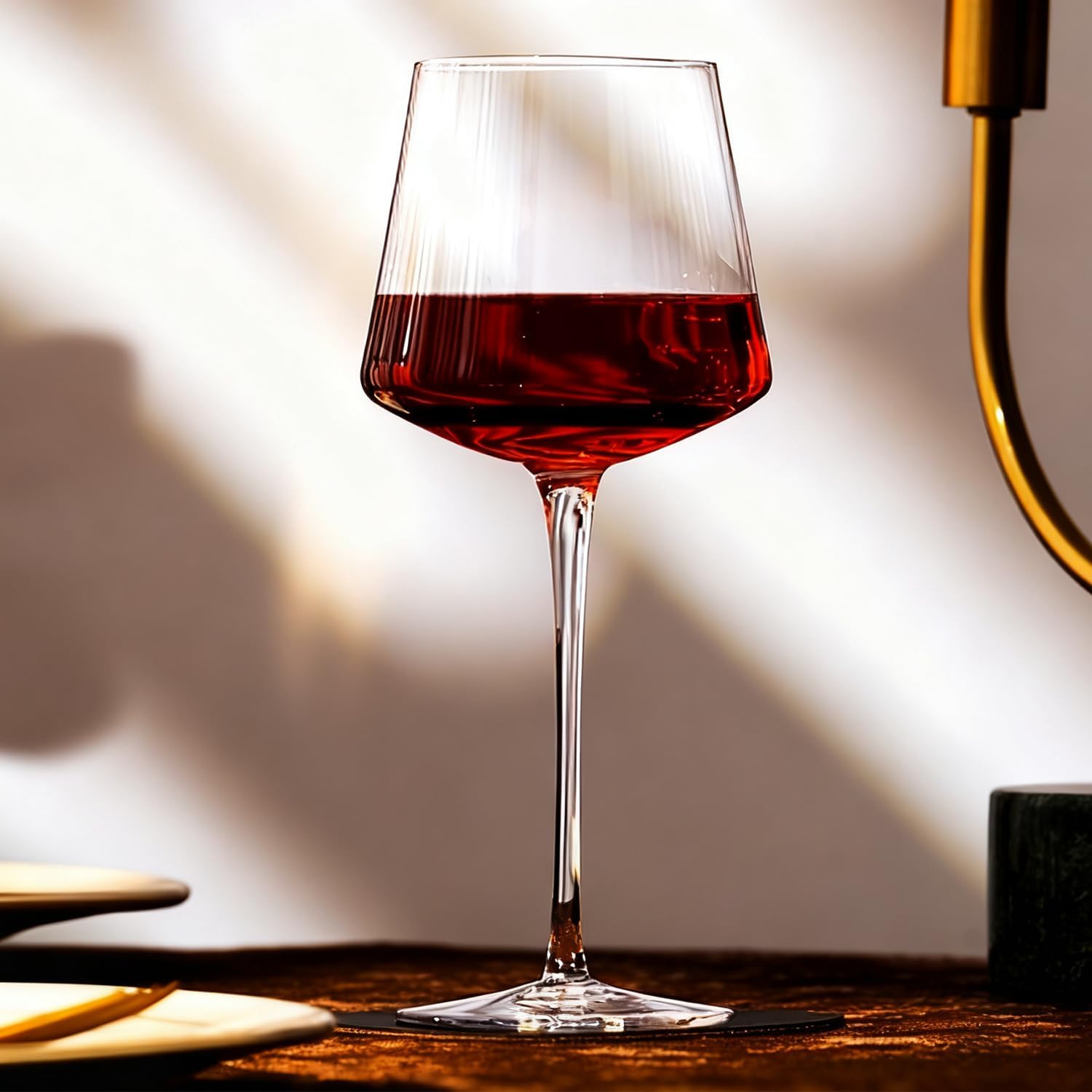 25oz Red Wine Glasses Set of 4, Hand Blown, Large Premium Crystal Wine Glass– Burgundy Wine Glasses With Long Stem – Unique Gift for Wedding, Home Party, Clear Lead-Free Stemmed Square Wine Glasses