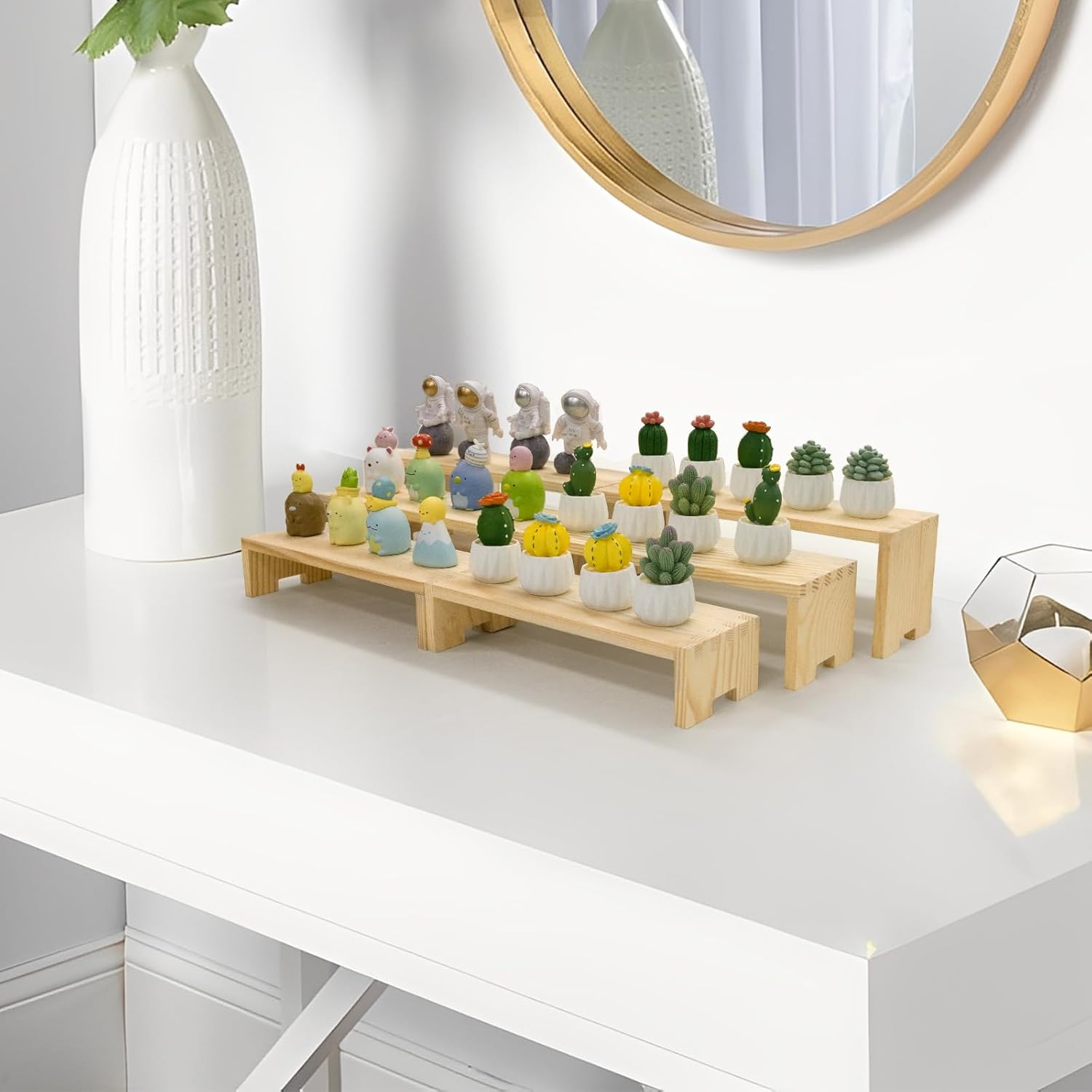 Display Wood Risers Wooden Stand 3 Tier Wood Racks Decorative Rectangular, 2 Set 6 Piece Cupcake Stands Cologne Perfume Organizer Dessert Showcase(Nature)