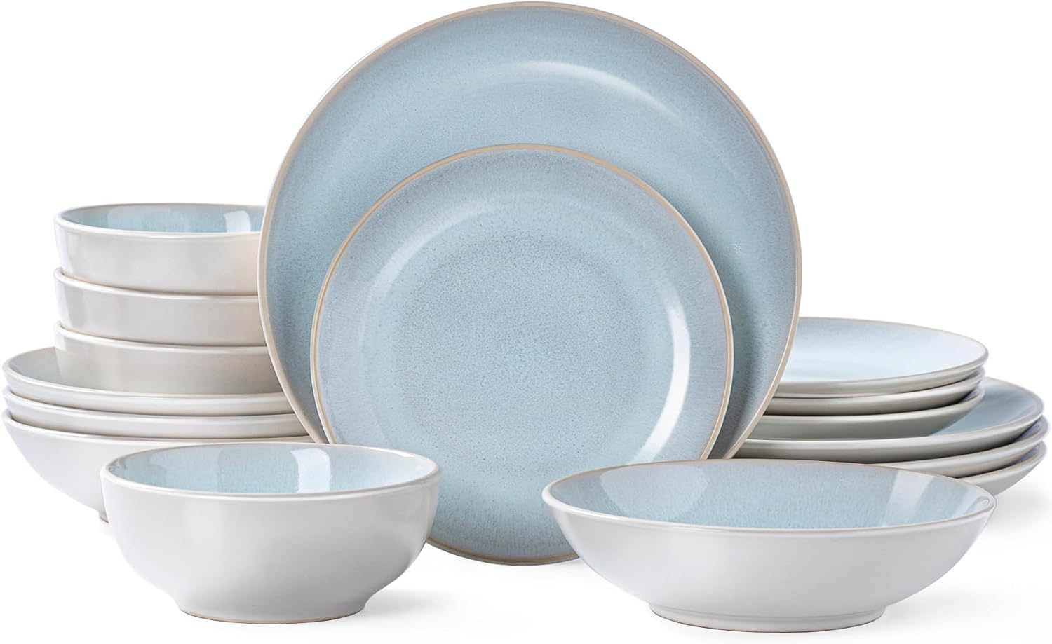 Plates and Bowls Sets for 4 - CJDC-QUELO 16-Piece Stoneware Dinnerware Sets, Ceramic Dishware Set for Kitchen Use and Formal Dining, Chip and Scratch Resistant Microwave Dishwasher Safe, Off White