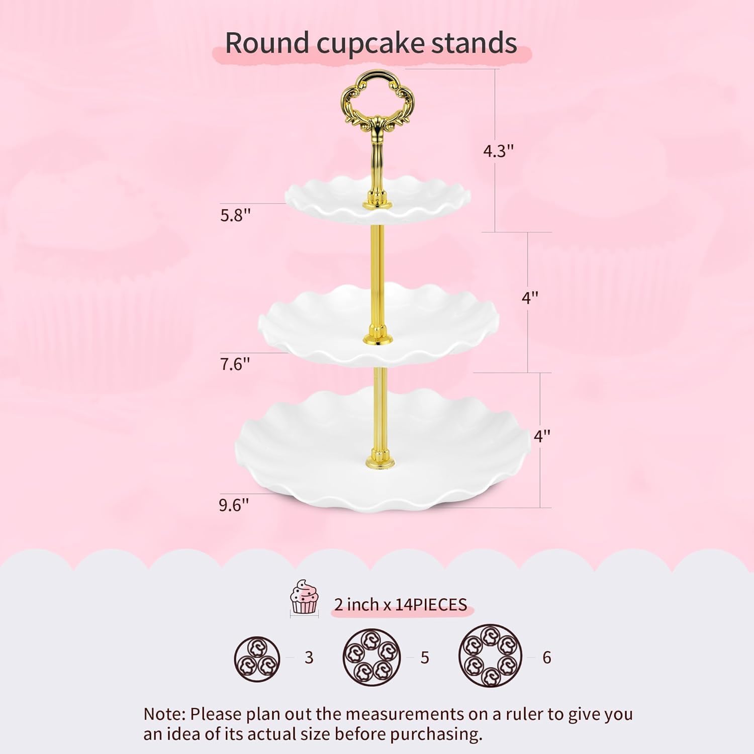 Pack of 10 NWK Cake Stand, Cupcake Stand with 2x Large 2-Tier Cupcake Stands, 2x Large 3-Tier Cupcake Stands, 4 x Appetizer Trays, 2 x Cake Pop Stands for Birthday Baby Shower Party Decorations (Gold)