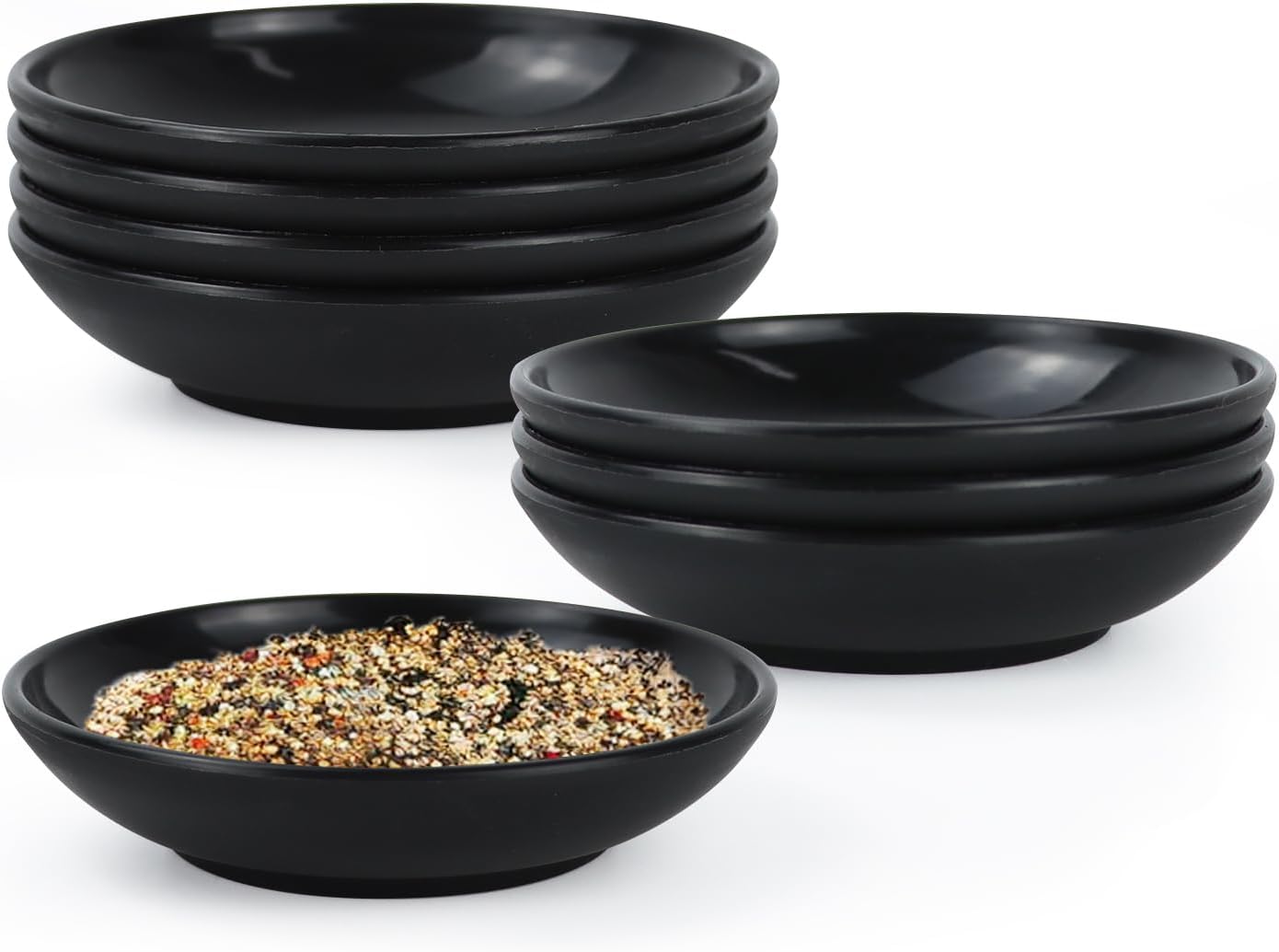 Plastic Dipping Plate Set of 8 - 4 inch Wheat Straw Plates,Soy Sauce Dish,Dipping Bowls,Small Serving Bowls for Side Dishes, Mini Appetizer Plates for Side Dishes,Condiment,BBQ and Party Dinner-Black