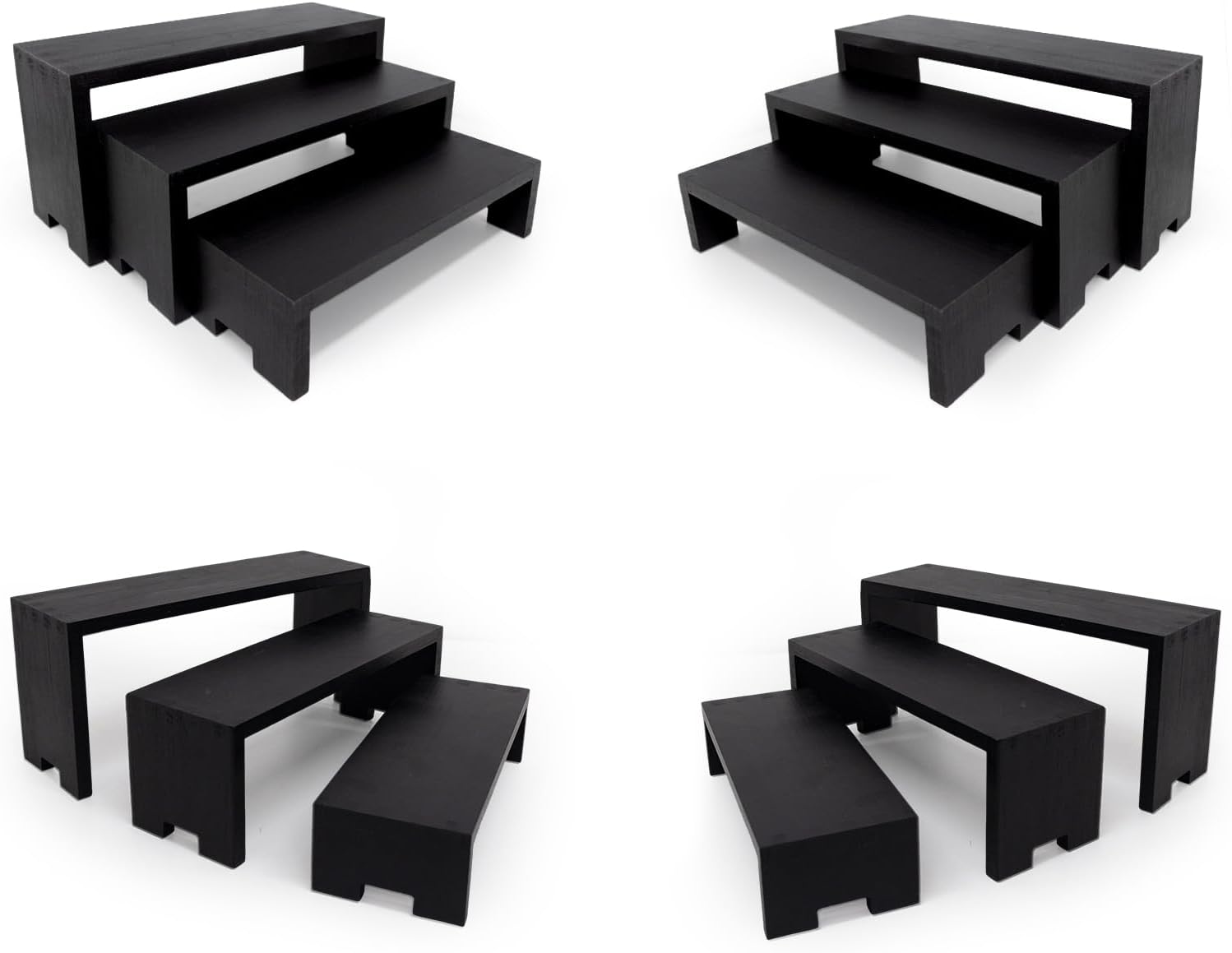 12Pcs Display Riser Wood Risers Wooden Stand 3 Tier 4 Set 12 Pieces Wood Racks Decorative Rectangular, Cupcake Stands Cologne Perfume Organizer(Black)