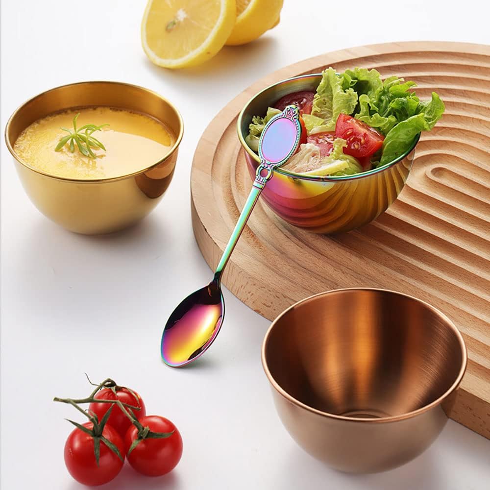 Stainless Steel Sauce Dishes Small Ice Cream Cups Mini Serving Dessert Bowl Round Seasoning Dishes Sushi Dipping for Kitchen 8 Pack (Rainbow, 3.35 inch)