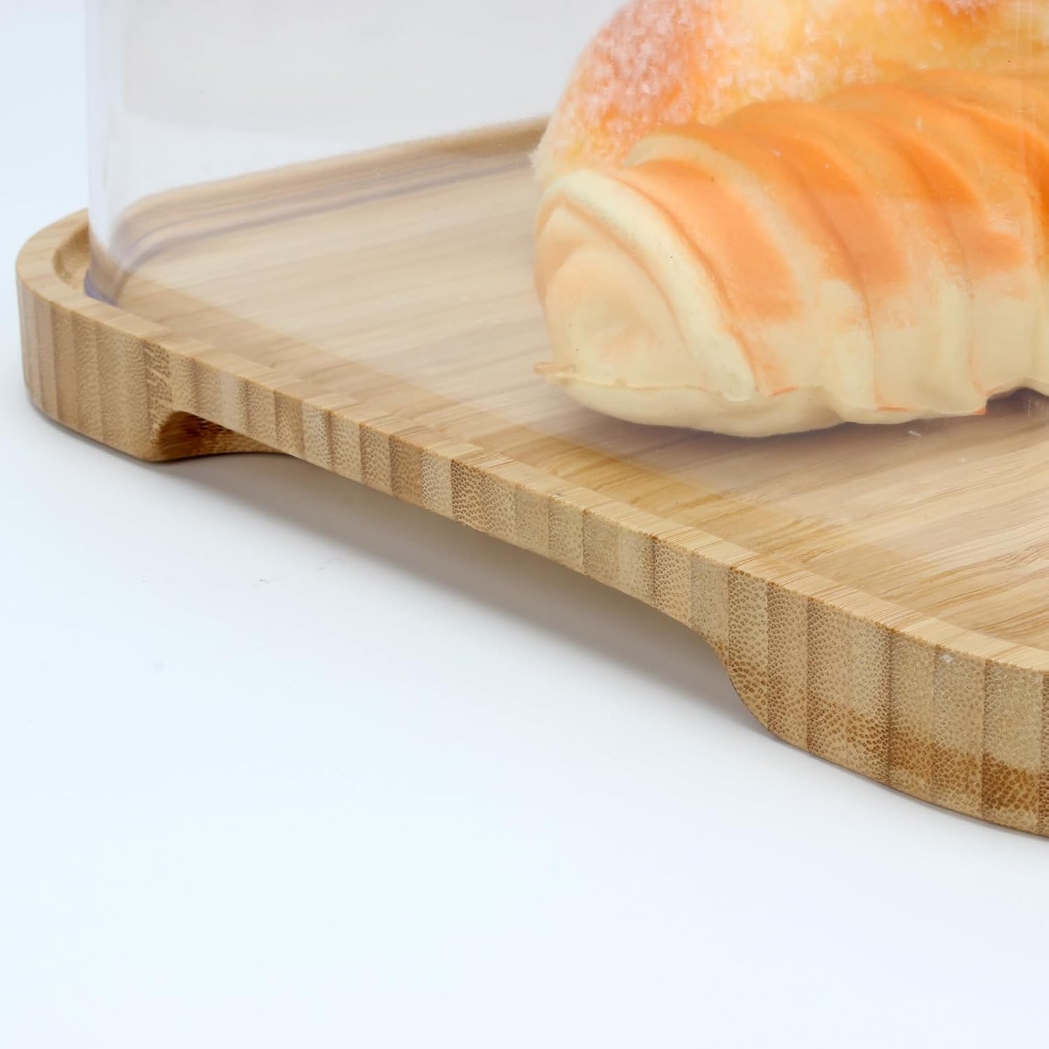 Acrylic Dessert Plate with Base, Bamboo Cake Tray with Clear Acrylic Cover, Cake Fruit Display Server Tray for Kitchen/Birthday/Wedding/Appetizer Dessert& Cheese Serving Platter Rectangular