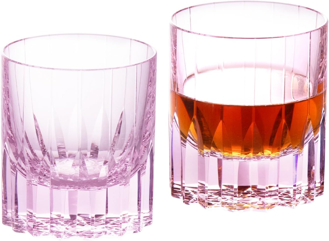 KAMMAK Crystal Whiskey Glasses Set of 2, 7.61 oz (225 ml) Hand Blown Old Fashioned Tumbler, Pink Thick Base Glass with Delicate Rim & Seamless Design for Scotch, Bourbon, Cocktails, Lead-Free Barware