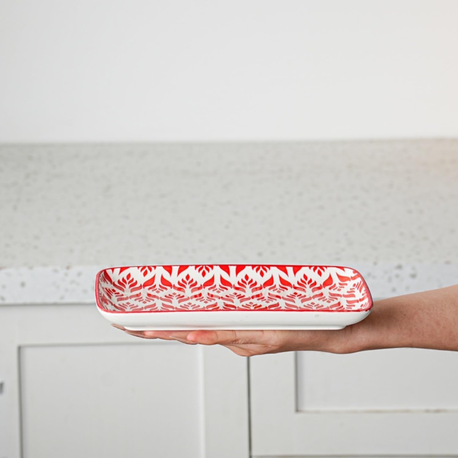 Rectangle Serving Plates Set - 8.1" x 4.5" Ceramic Rectangular Salad Platters - Microwave & Oven Safe - Porcelain Dinner Dishes for Sushi, Appetizers, Dessert - Set of 6 - Assorted Colors