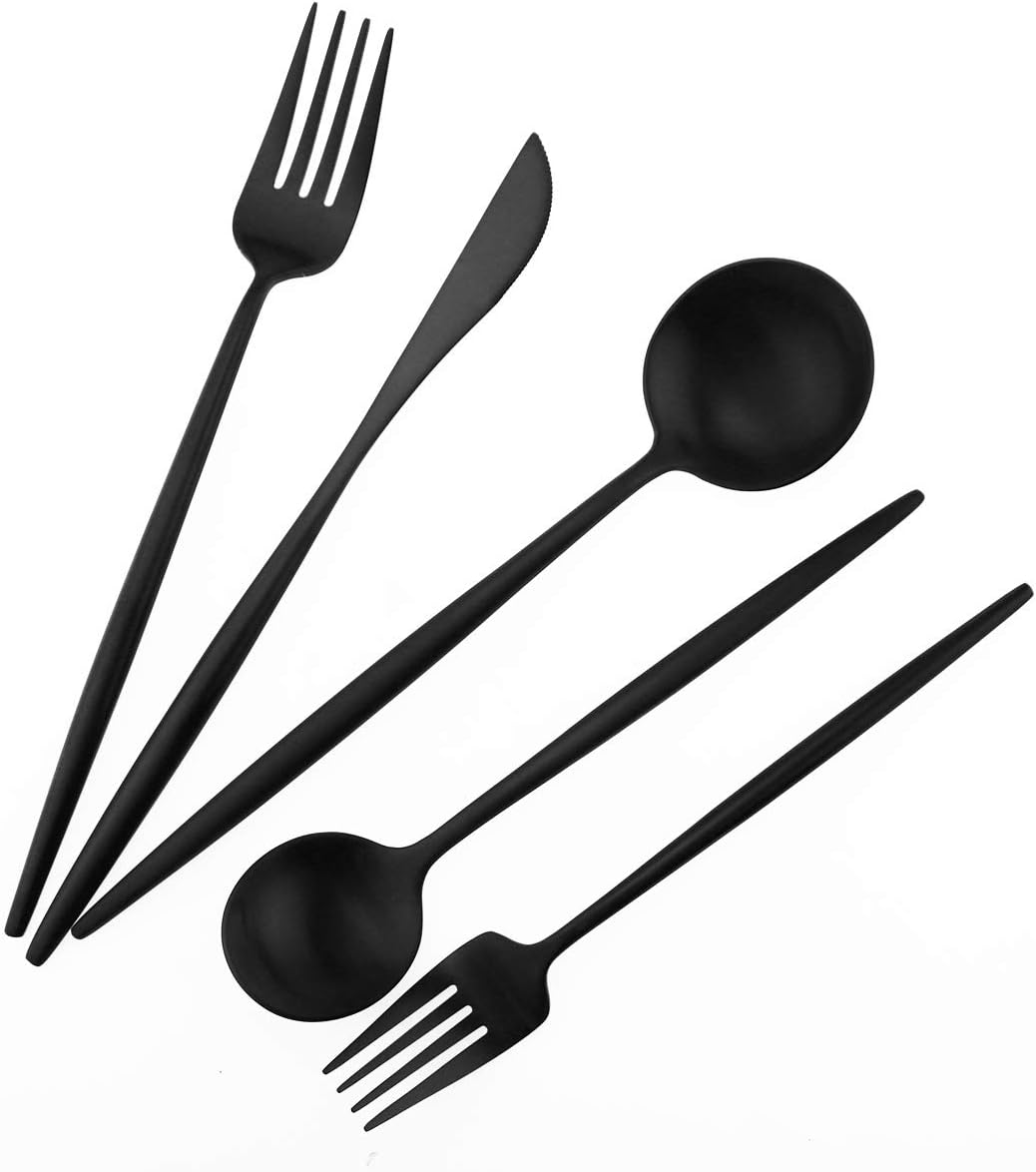 Matte Balck Silverware Set,Gugrida 5-Piece 18/10 Stainless Steel Satin ...