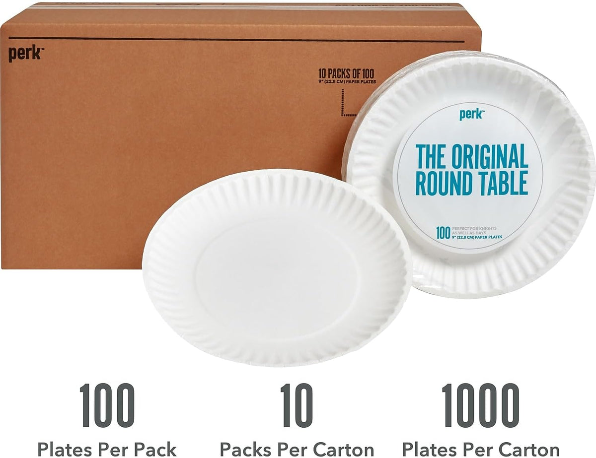 Perk Staples Paper Plates, 9 Inch, Disposable For Everyday Meals, Kitc ...