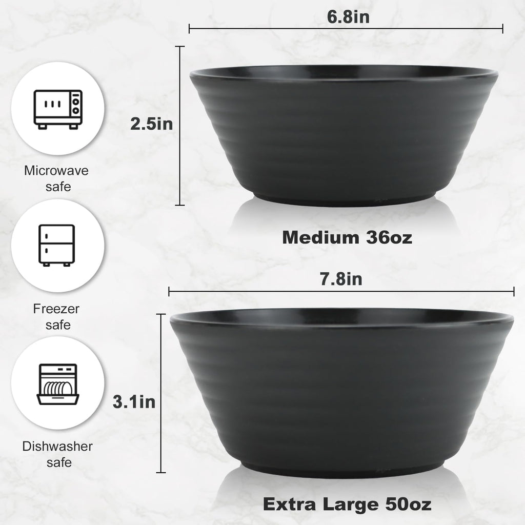 Wrova Wheat Straw Bowl Sets,6 PCS Unbreakable Cereal Bowl 36 OZ,Microwave and Dishwasher Safe Bowls,Soup Bowl Sets BPA Free Apartment Bowl for Serving Cereal,Oatmeal and Salad (Black)